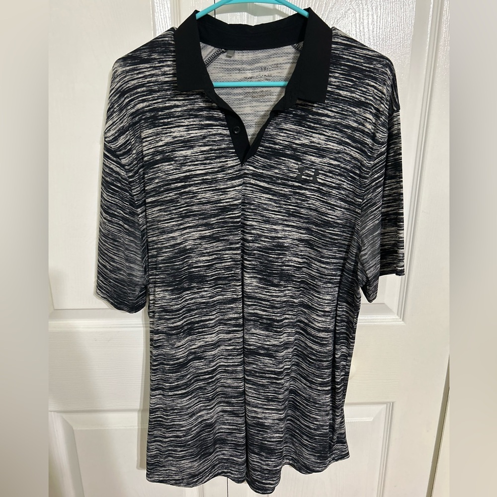 Under Armour Men's Black and white iso chill polo large